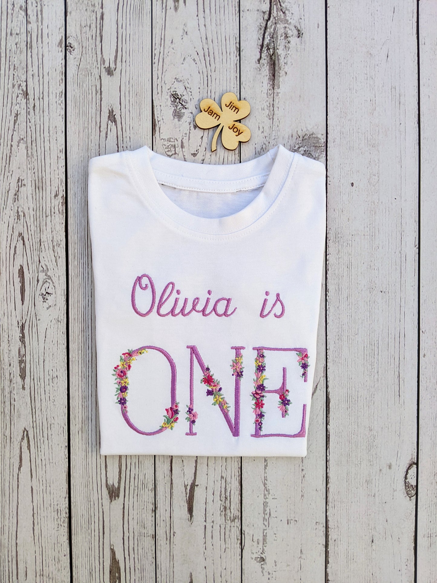 Children 1st Birthday Monogram Tshirt Flower
