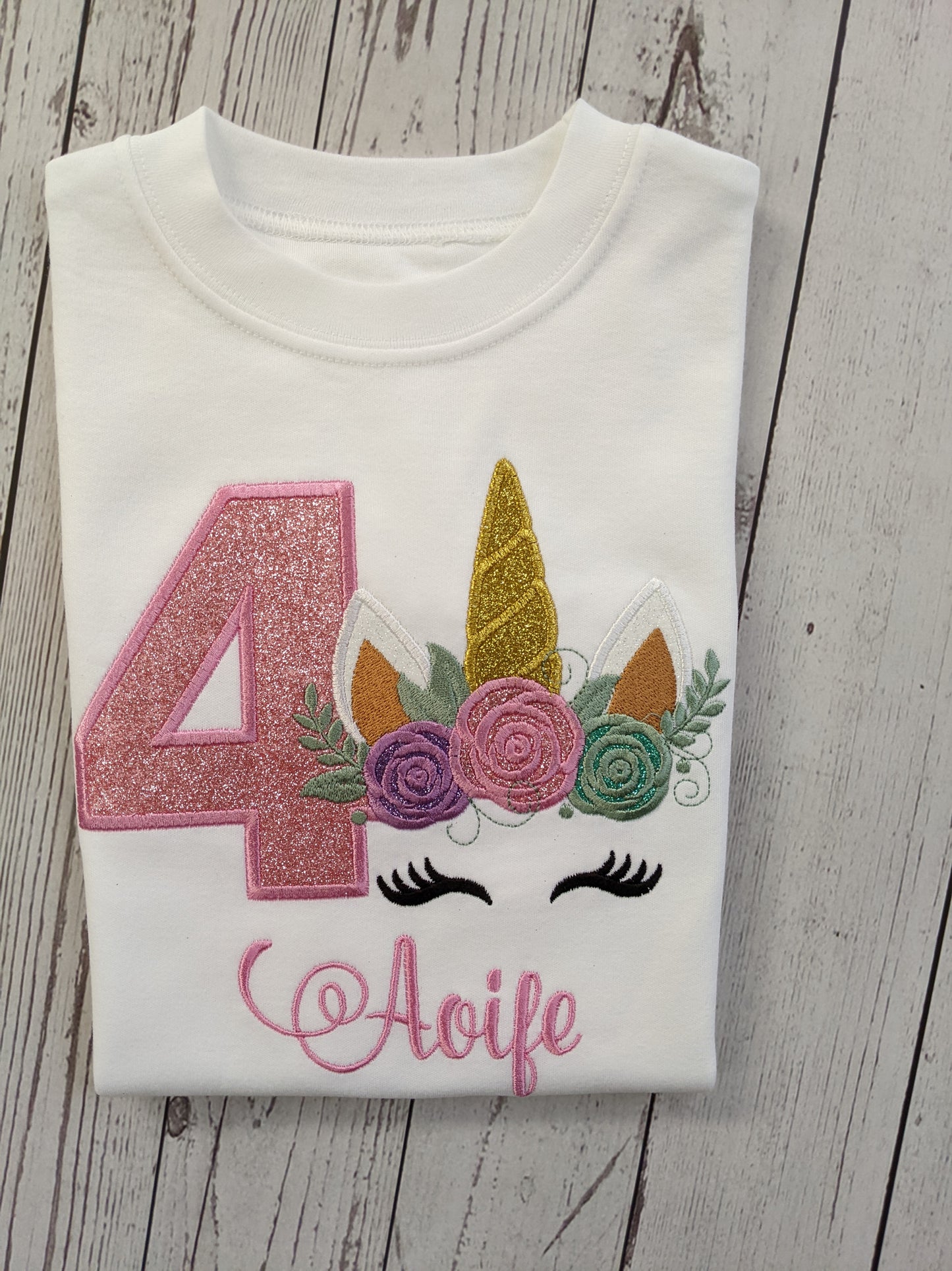 Children Personalised Birthday Tshirt with Unicorn - Embroidery