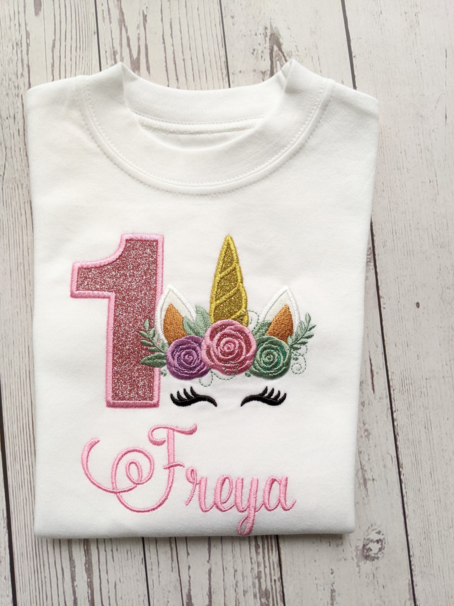 Children Personalised Birthday Tshirt with Unicorn - Embroidery