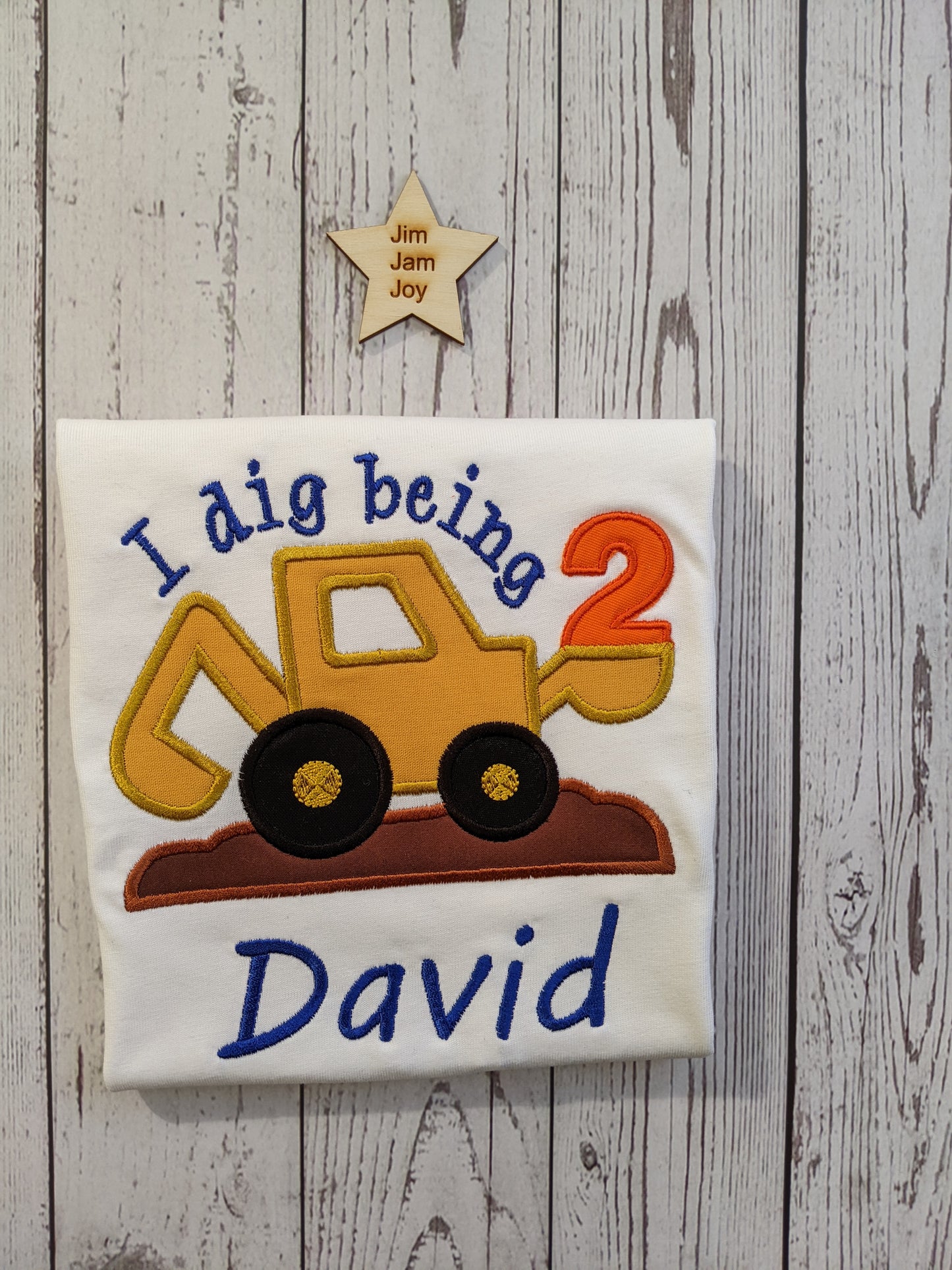 Children Personalised Birthday Tshirt with Digger -Embroidery
