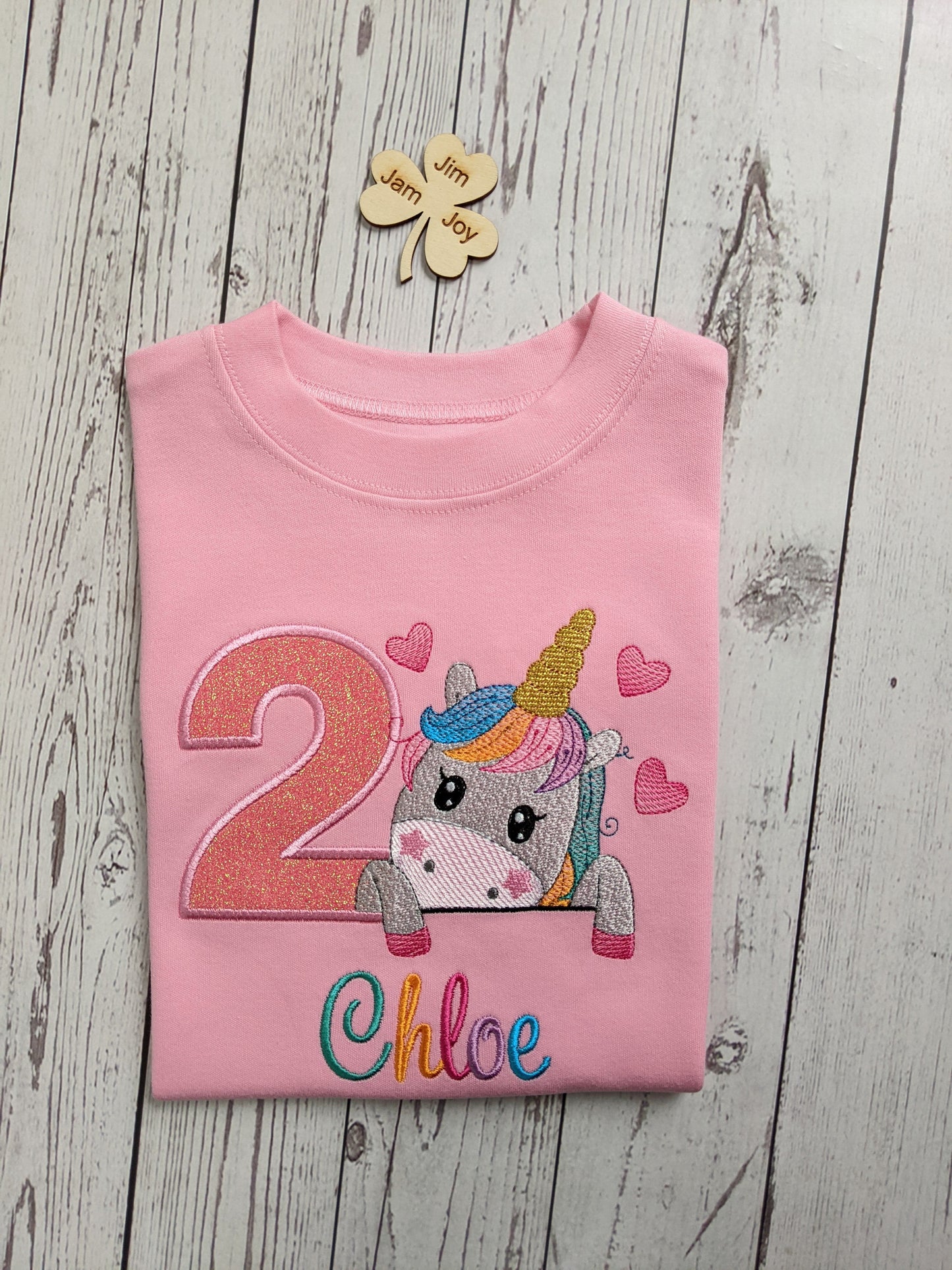 girls unicorns and hearts birthday tshirt