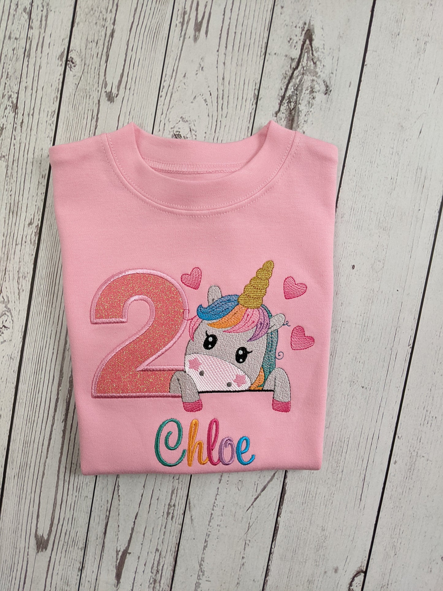 girls unicorns and hearts birthday tshirt