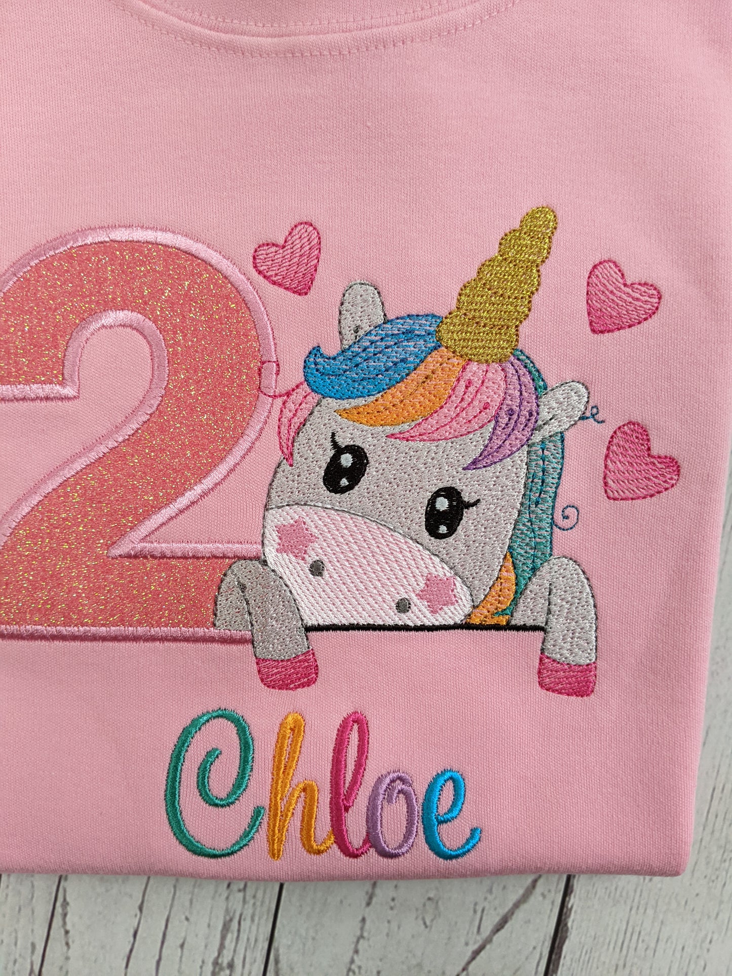 girls unicorns and hearts birthday tshirt