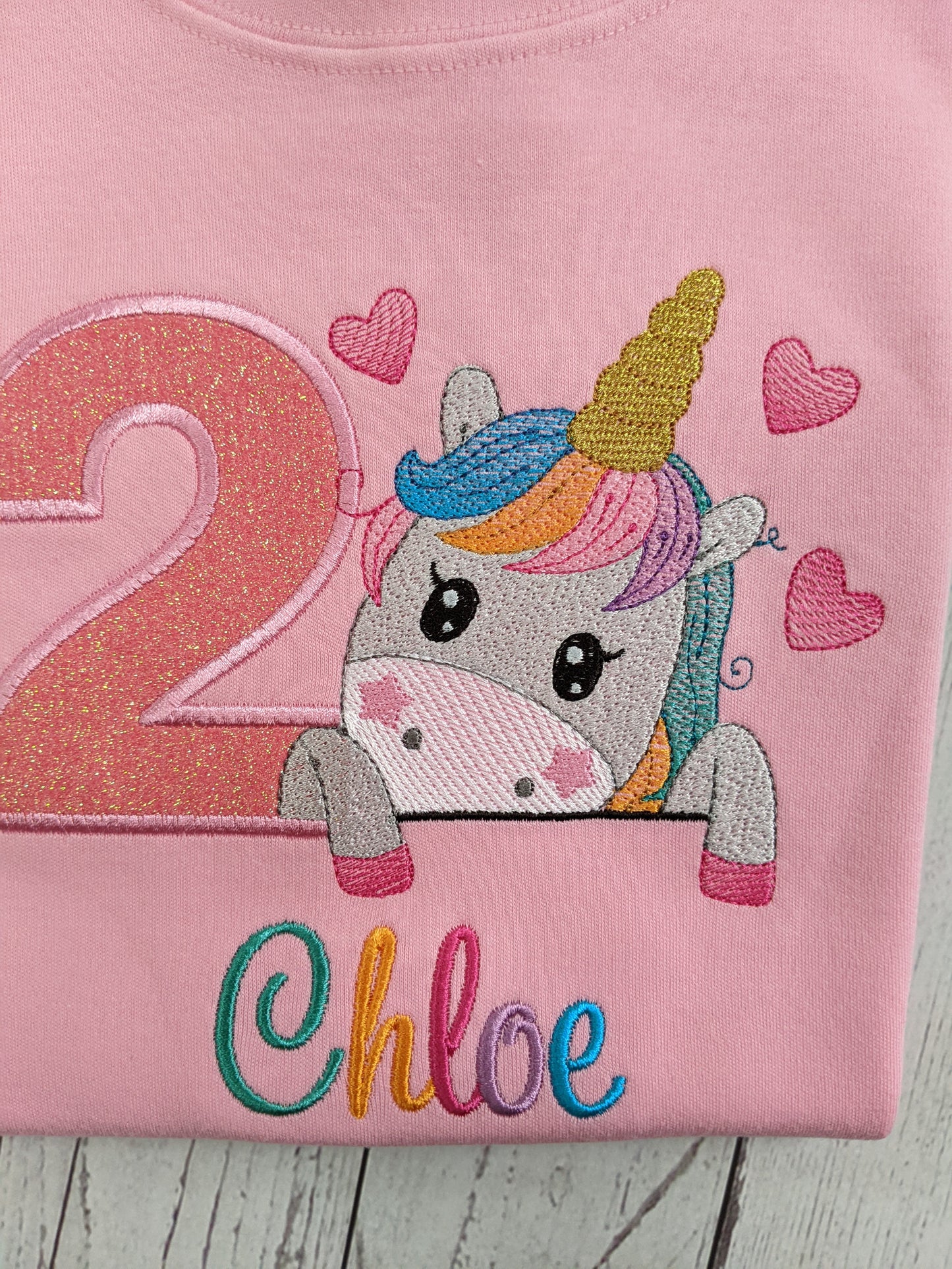 girls unicorns and hearts birthday tshirt