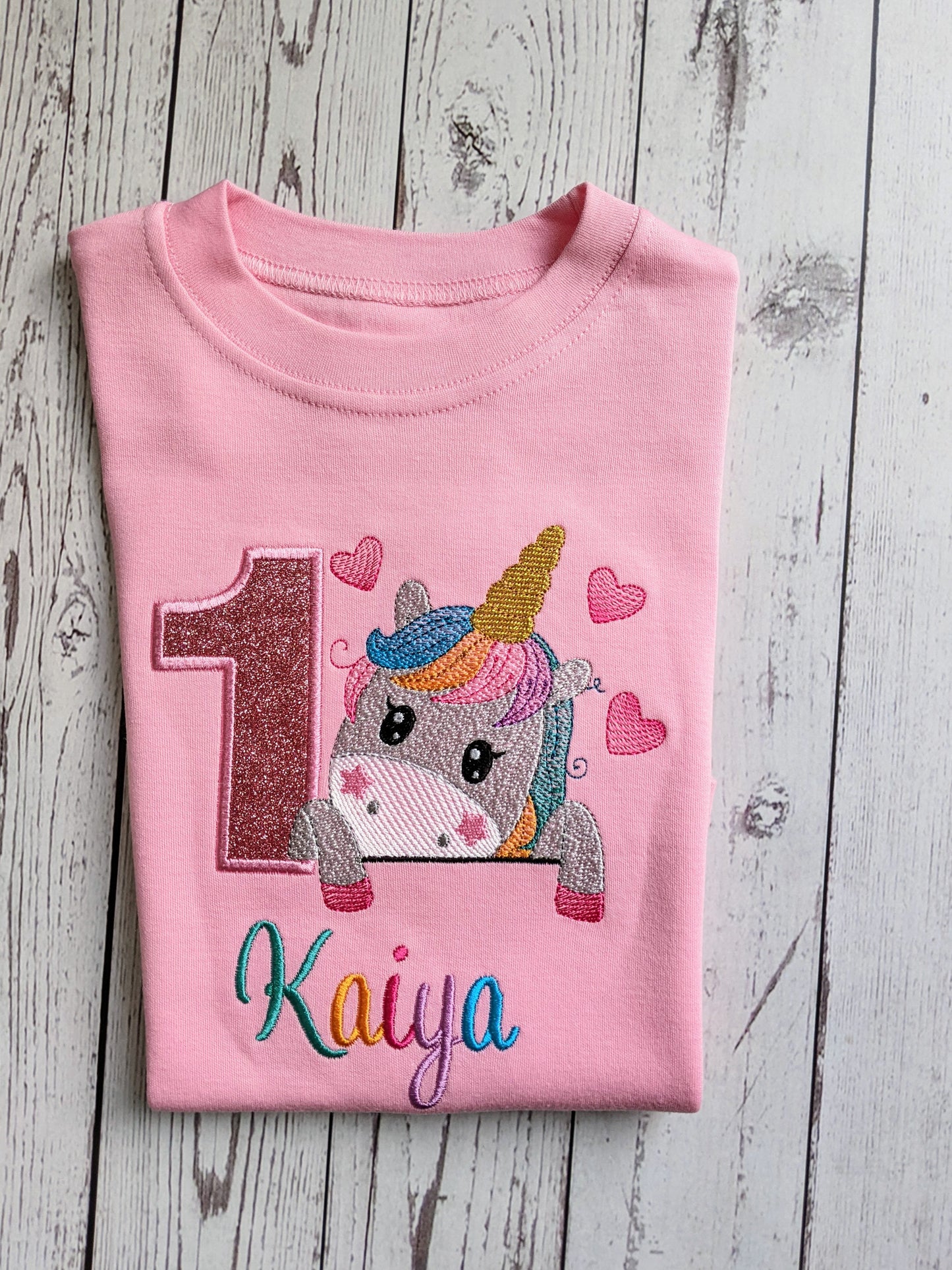 girls unicorns and hearts birthday tshirt