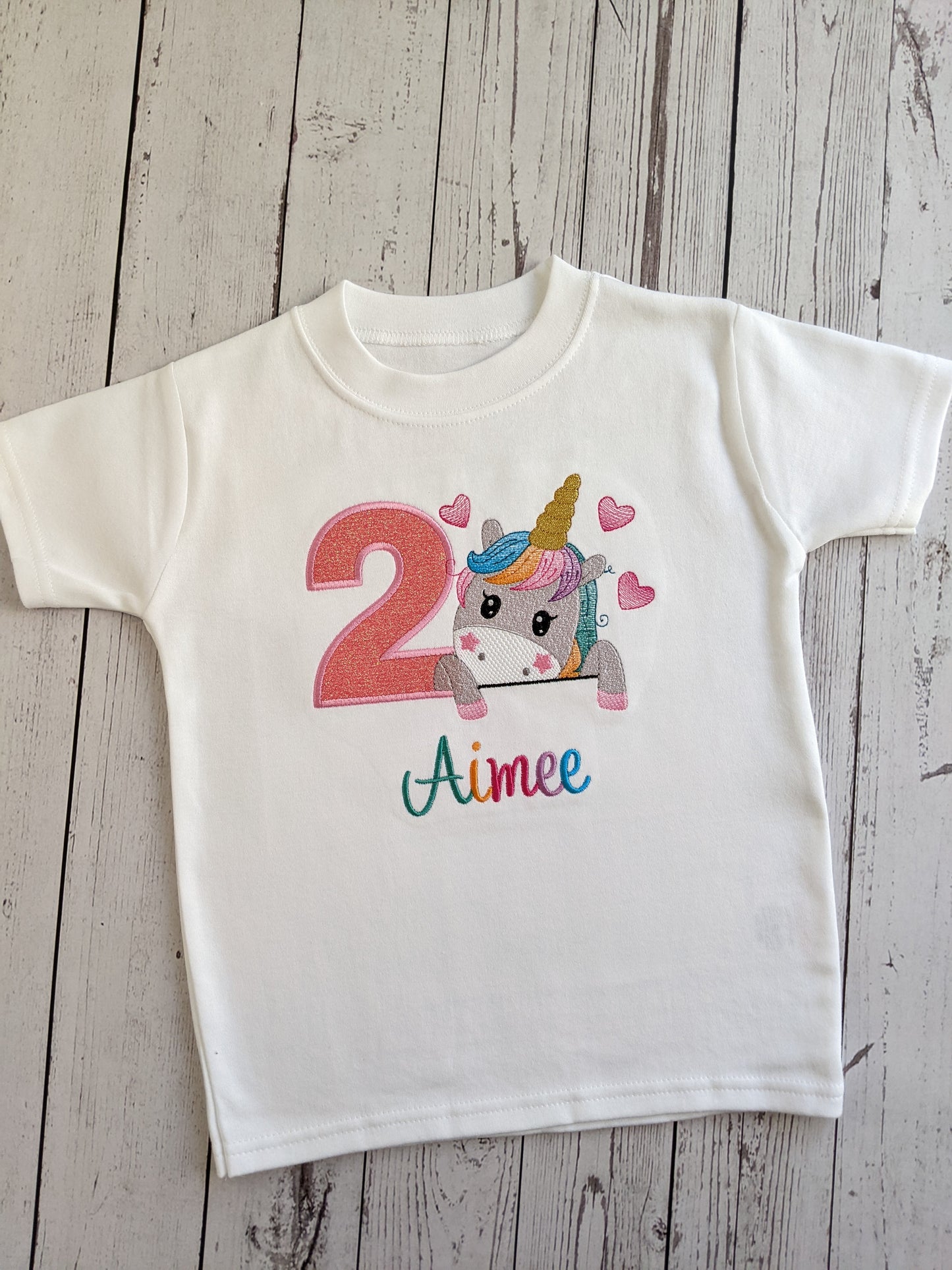 girls unicorns and hearts birthday tshirt