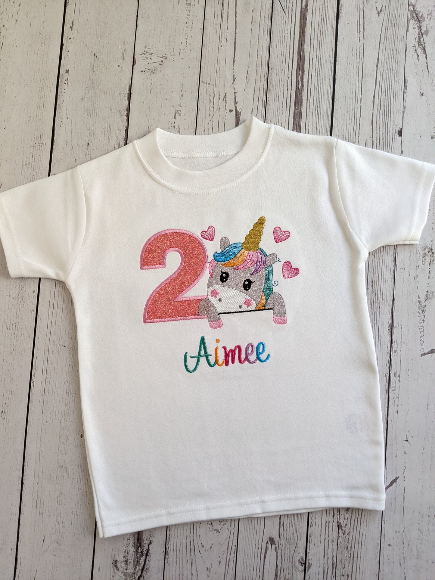 girls unicorns and hearts birthday tshirt