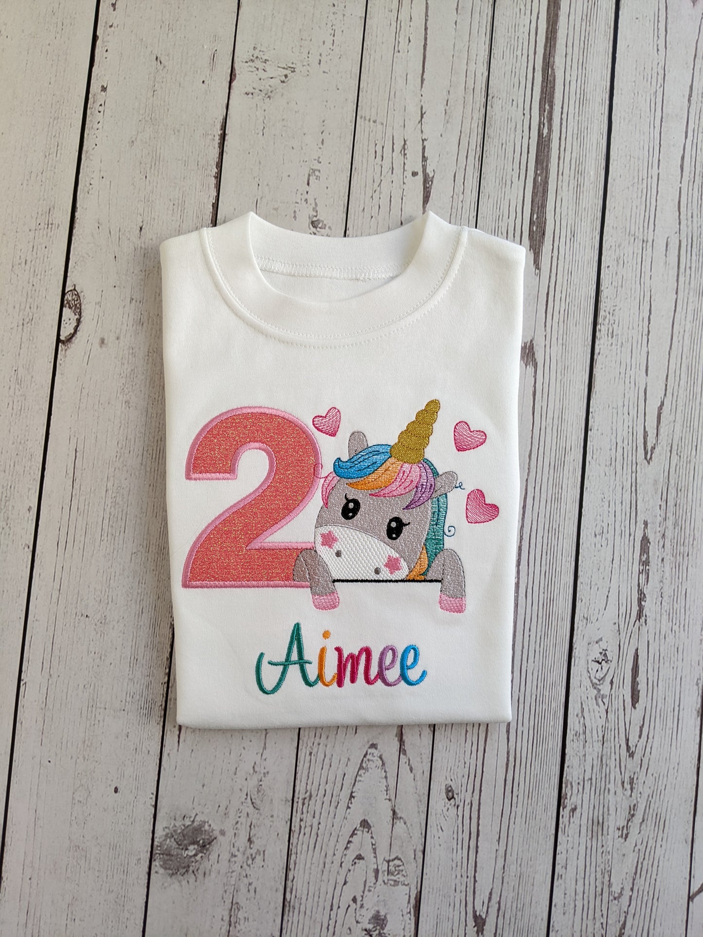 girls unicorns and hearts birthday tshirt