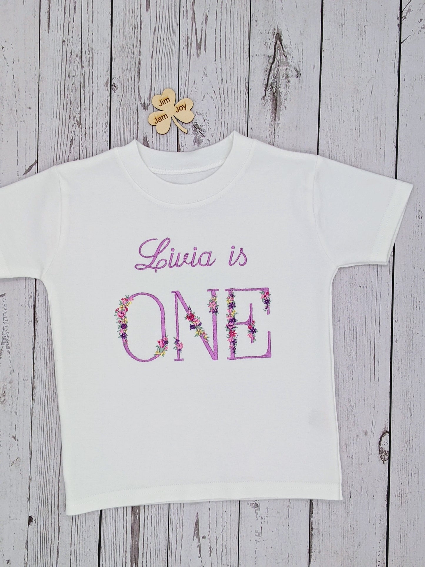 Children 1st Birthday Monogram Tshirt Flower