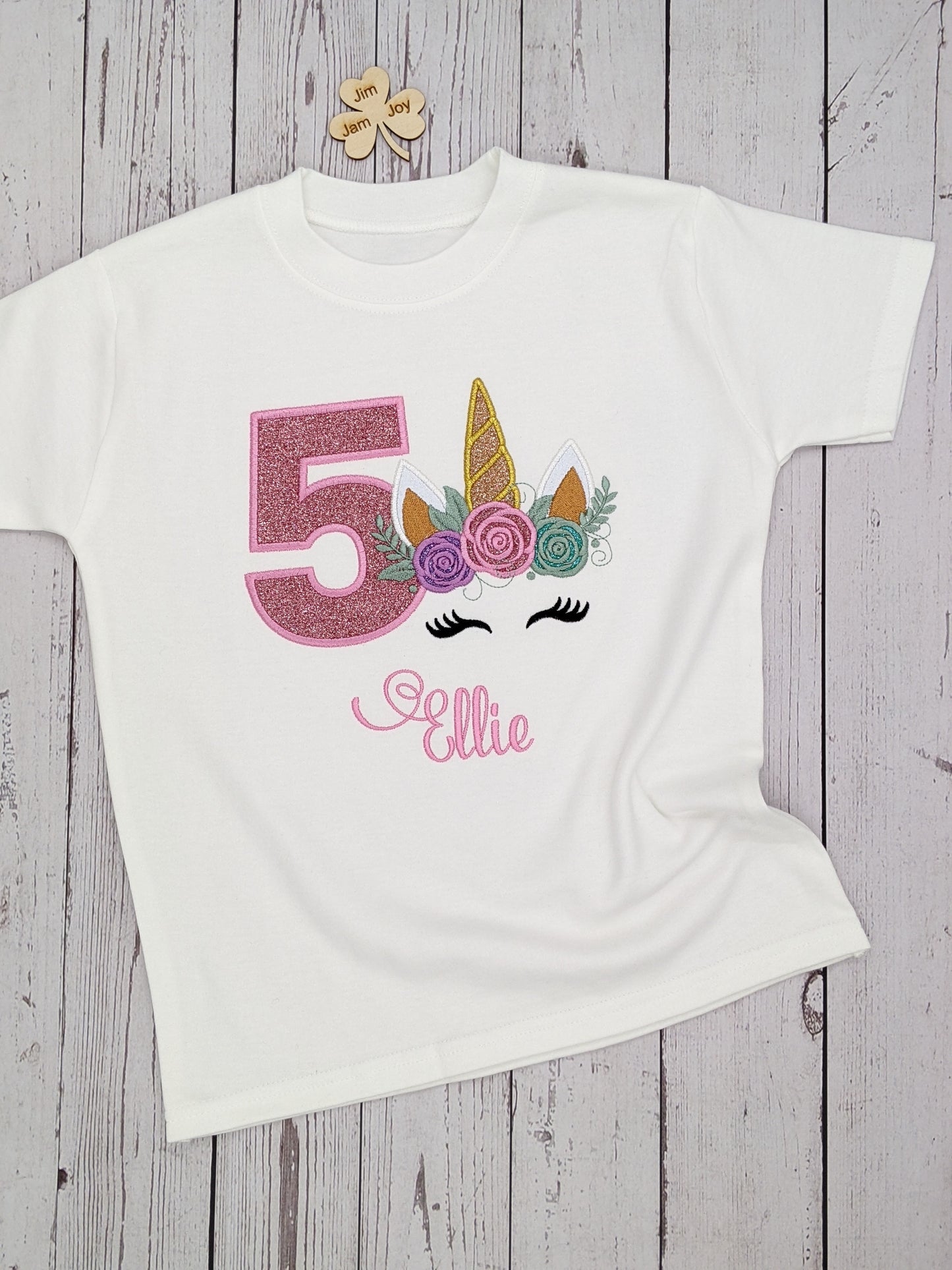 Children Personalised Birthday Tshirt with Unicorn - Embroidery