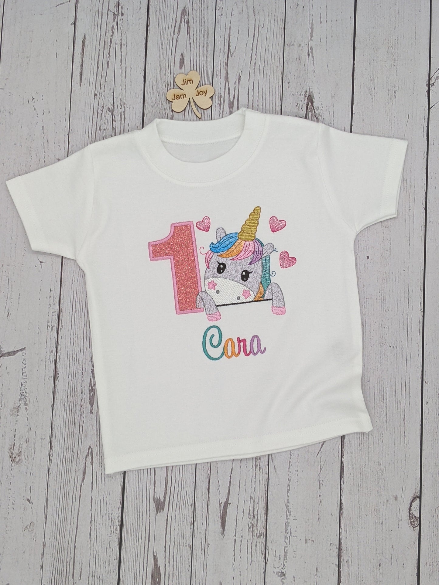 girls unicorns and hearts birthday tshirt