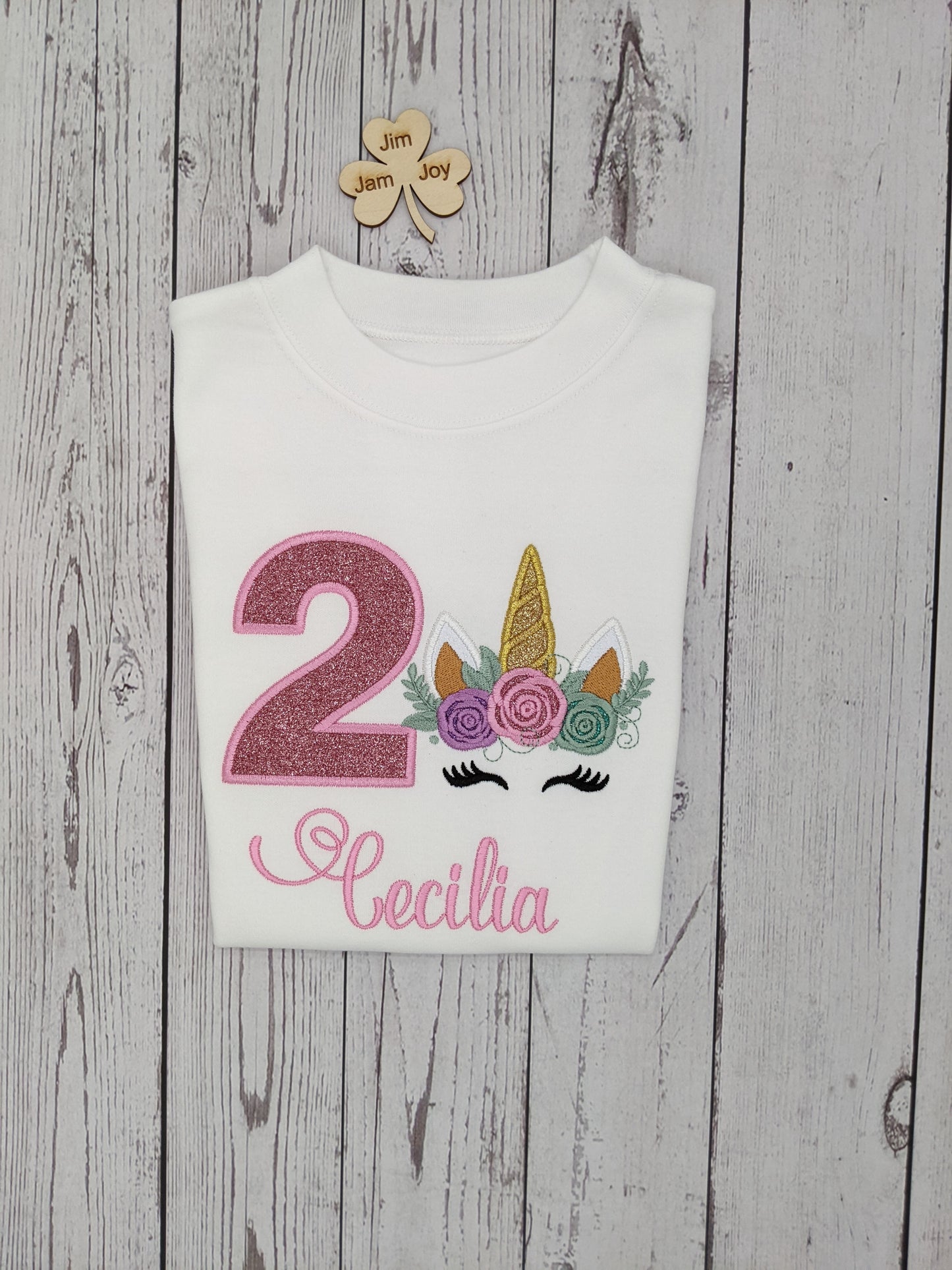 Children Personalised Birthday Tshirt with Unicorn - Embroidery