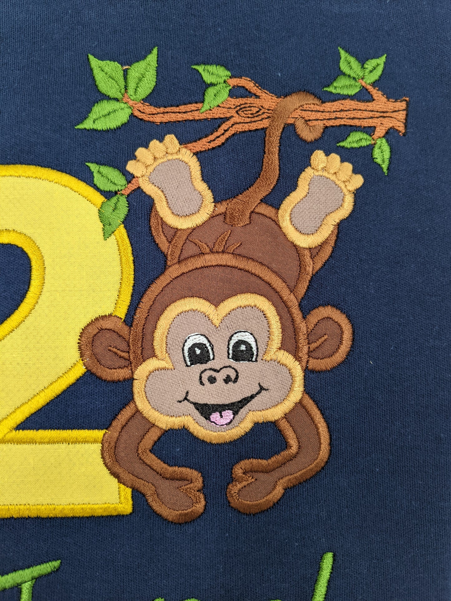 Children Personalised Birthday Tshirt with Hanging Monkey - Embroidery