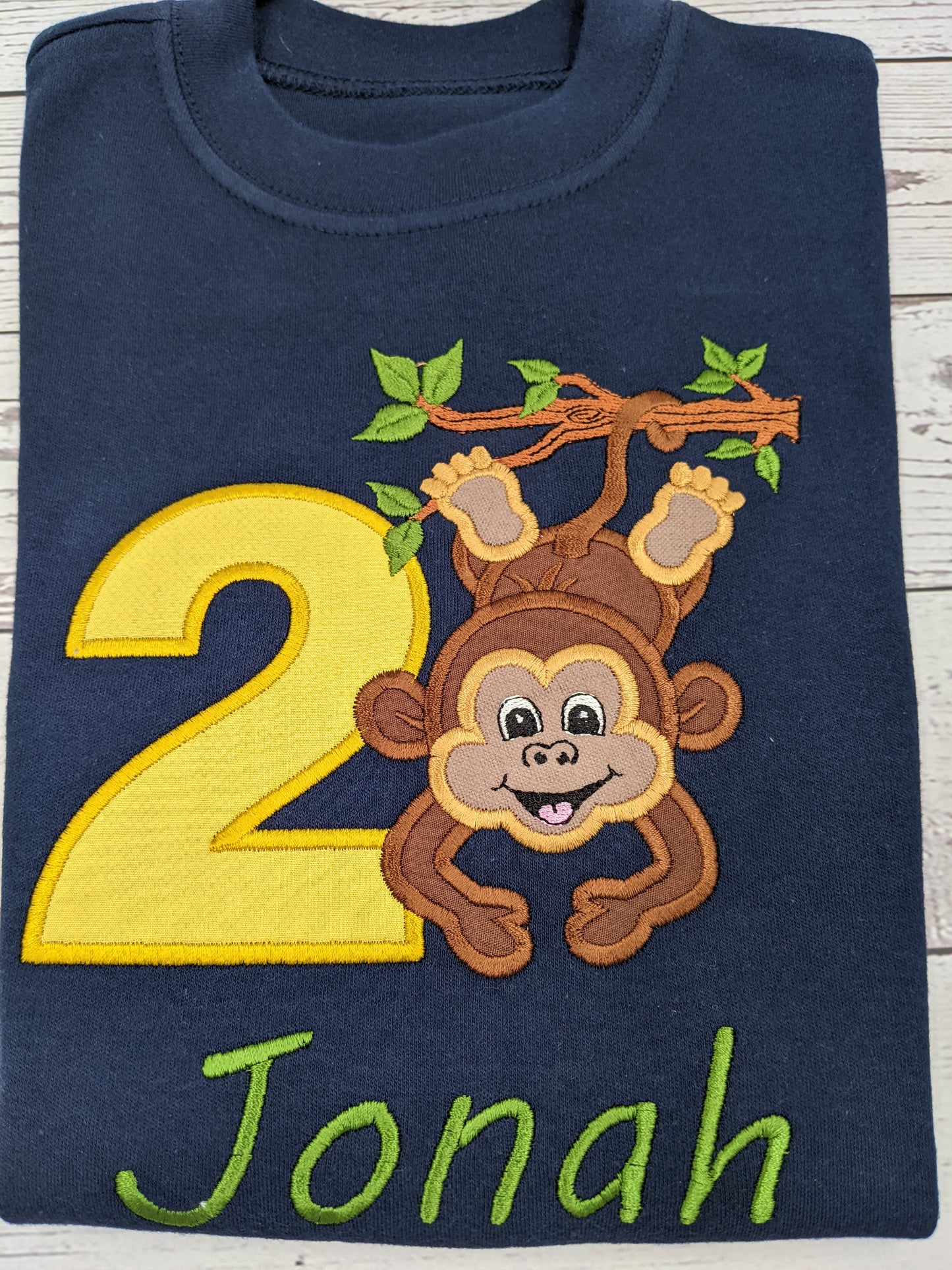 Children Birthday tshirt with hanging monkey
