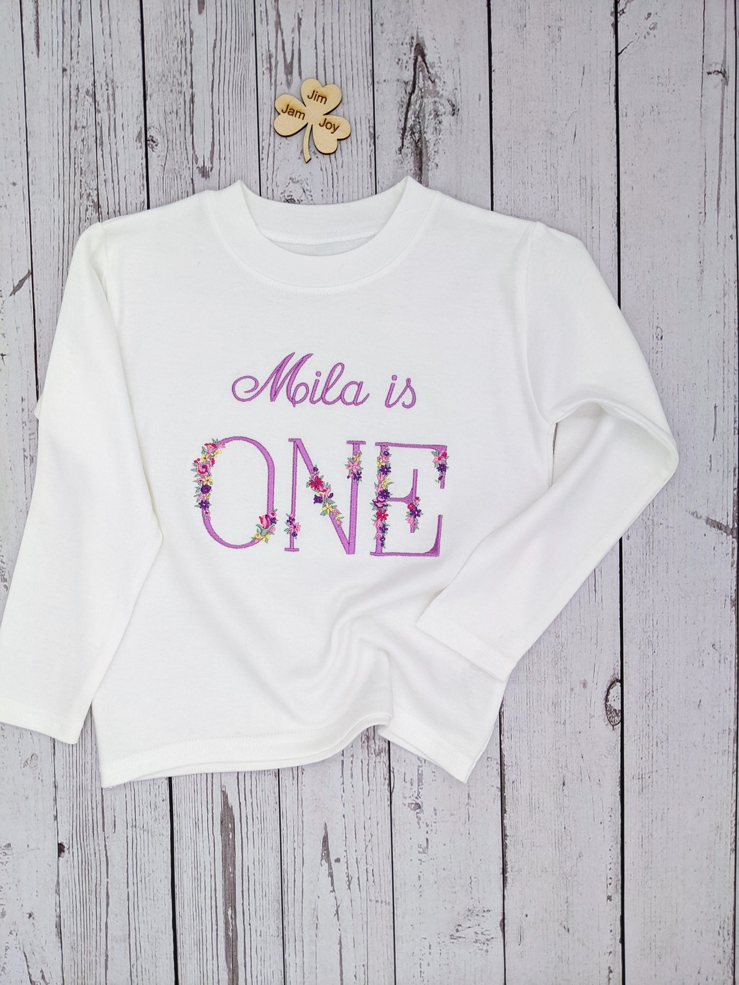 Children 1st Birthday Monogram Tshirt Flower