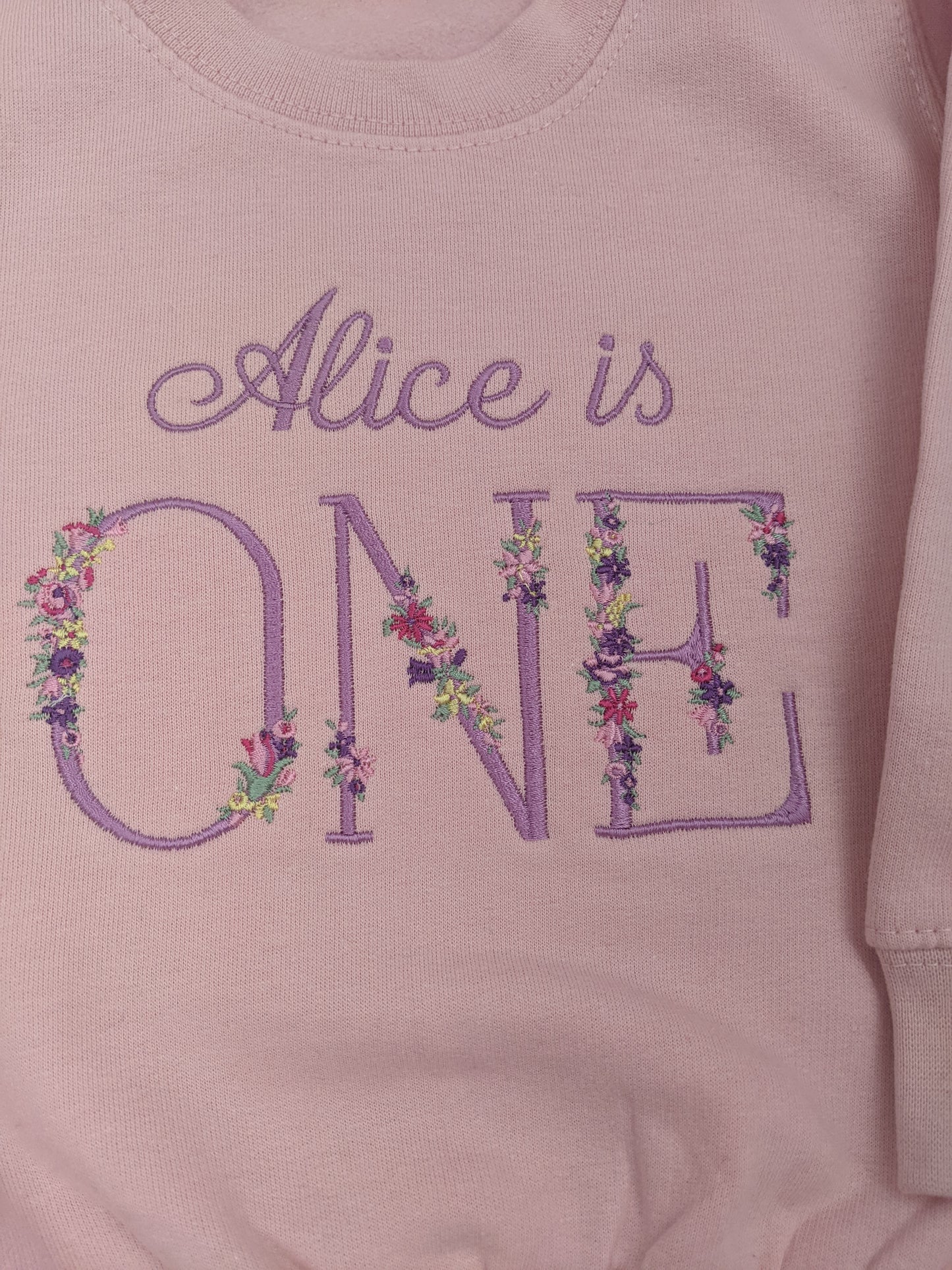 Children Personalised 1st Birthday Sweatshirt with Monogram Floral Font- Embroidery