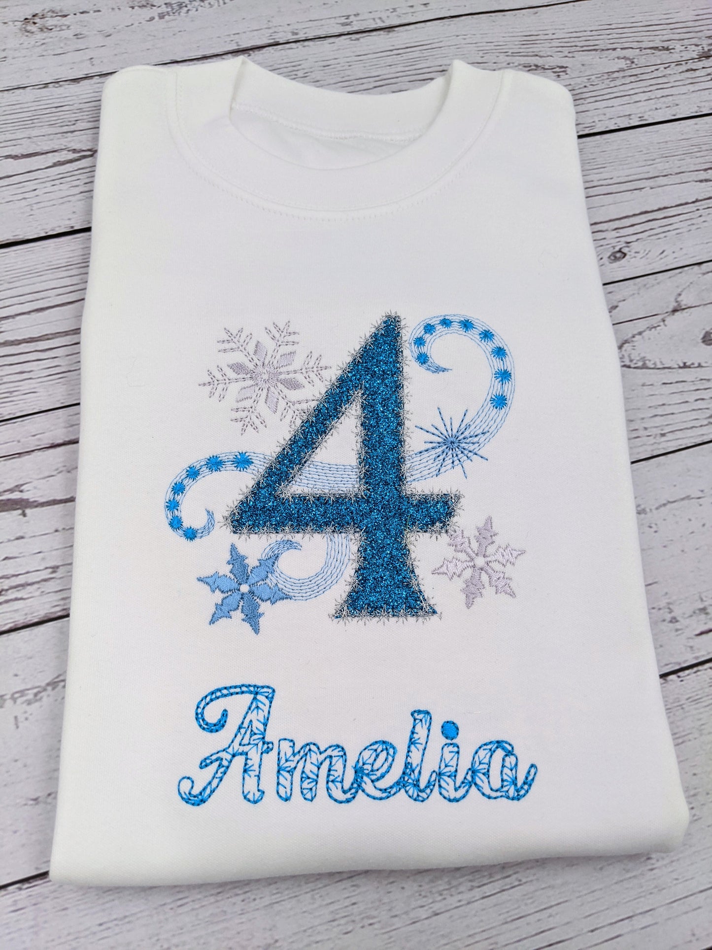 Personalised Frozen Birthday Tshirt | Snow Font | Kid Birthday Tshirt - Embroidery