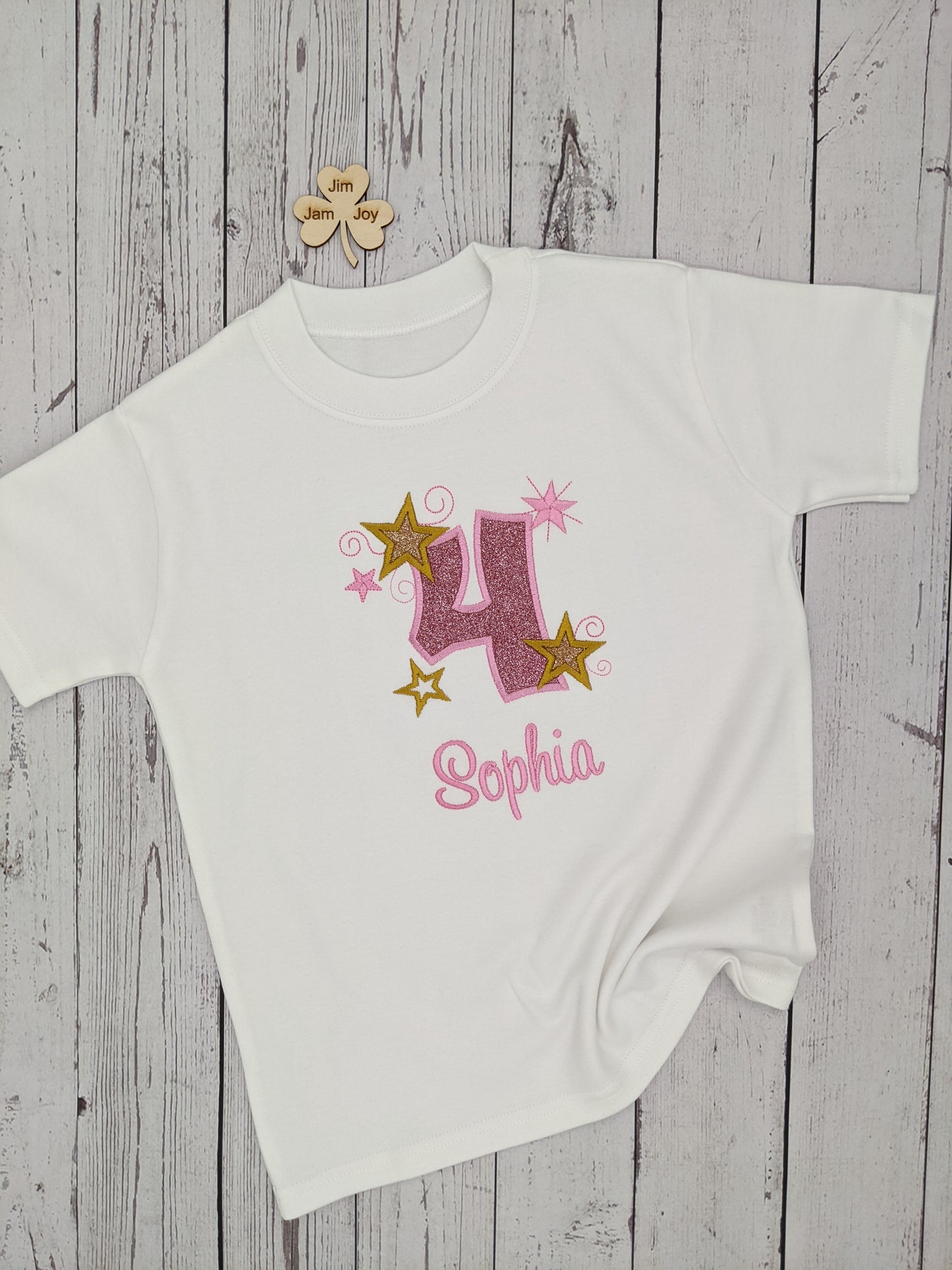 Children Personalised Birthday Tshirt with Stars - Embroidery