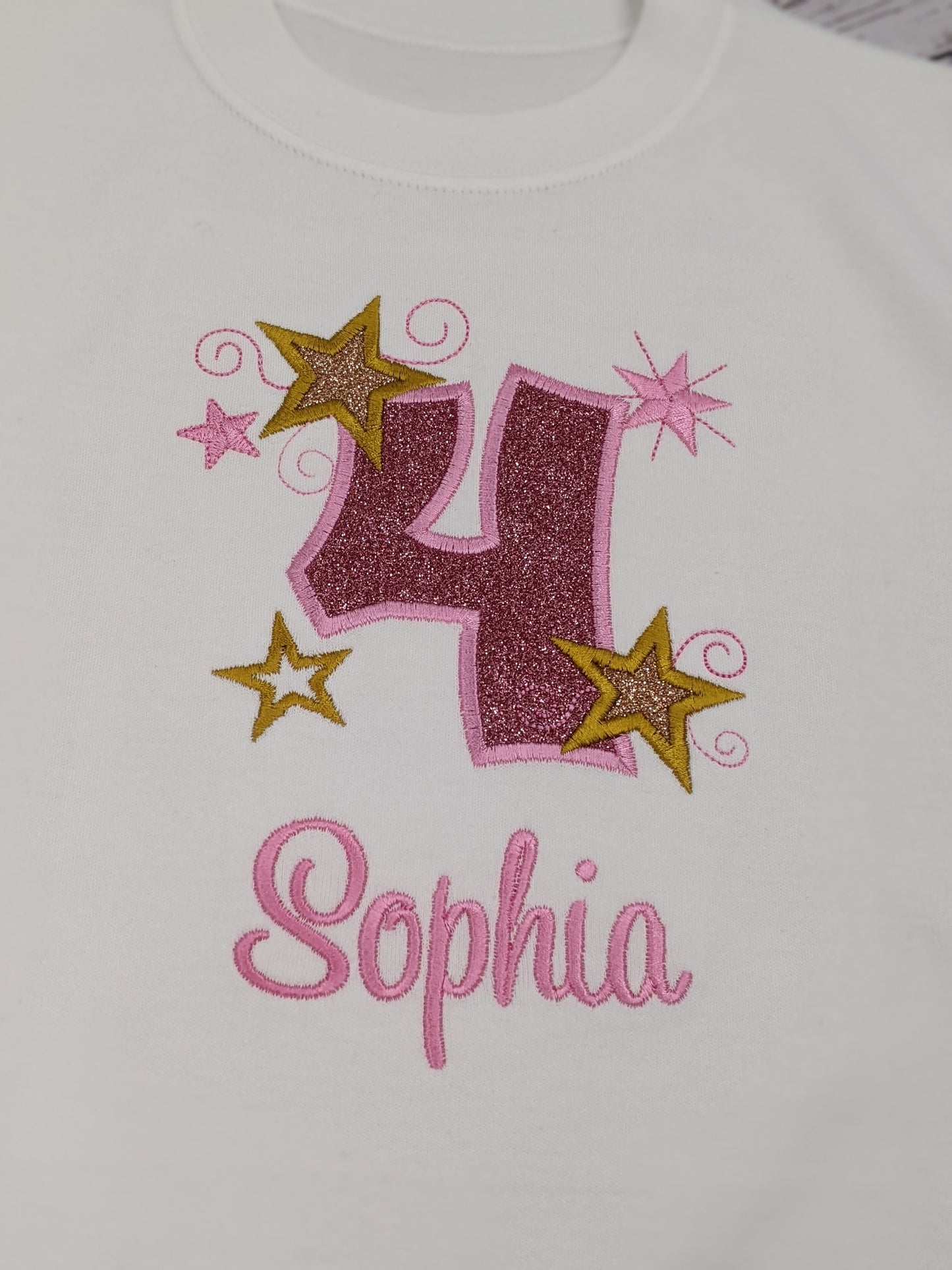 Girls personalise birthday Tshirt with stars jinjamjoy
