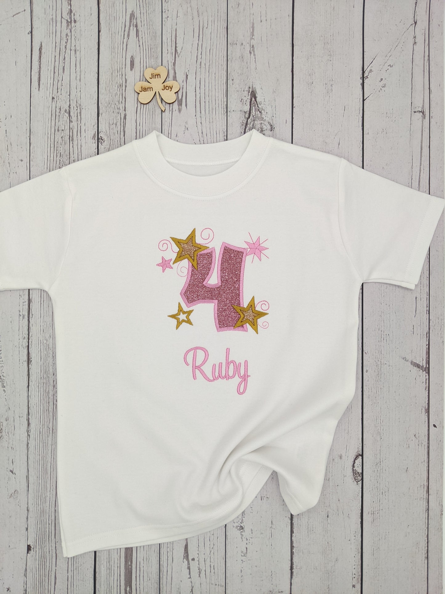 Girls personalise birthday Tshirt with stars jinjamjoy