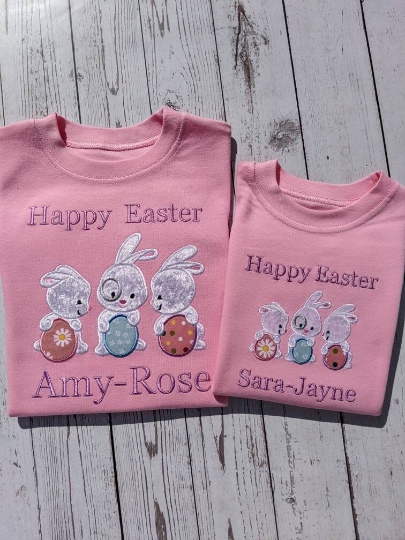 easter bunny tshirt easter egg tshirt pink tshirt for kids and girls happy easter made by jimjamjoy