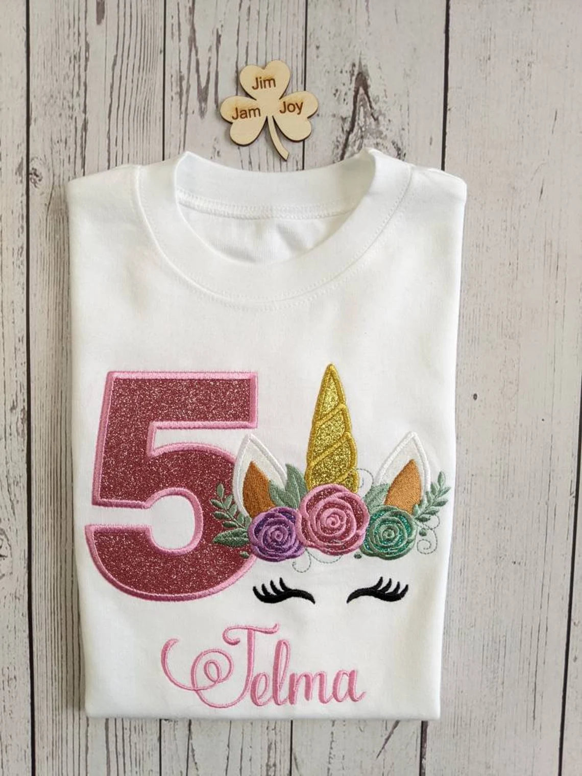 Children Personalised Birthday Tshirt with Unicorn - Embroidery