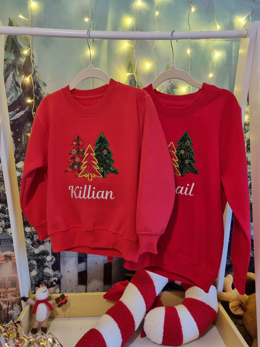 Personalised Children's Christmas Sweatshirt | Christmas trees|  Xmas Jumper | Embroidered