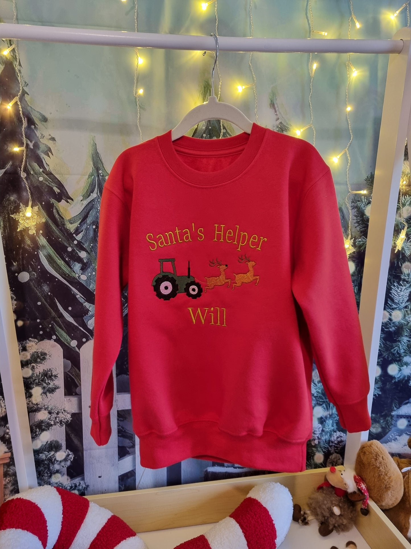 PRE ORDER -Children's Christmas Sweatshirt | Personalised | Christmas Jumper Tractor| Embroidered