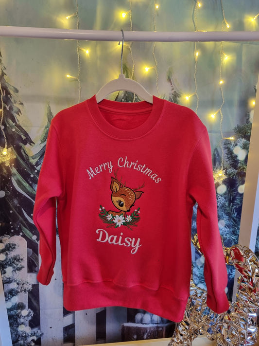 PRE- ORDER -Children's Christmas Sweatshirt | Personalised | Christmas Jumper | Cute Reindeer | Xmas Jumper | Embroidered