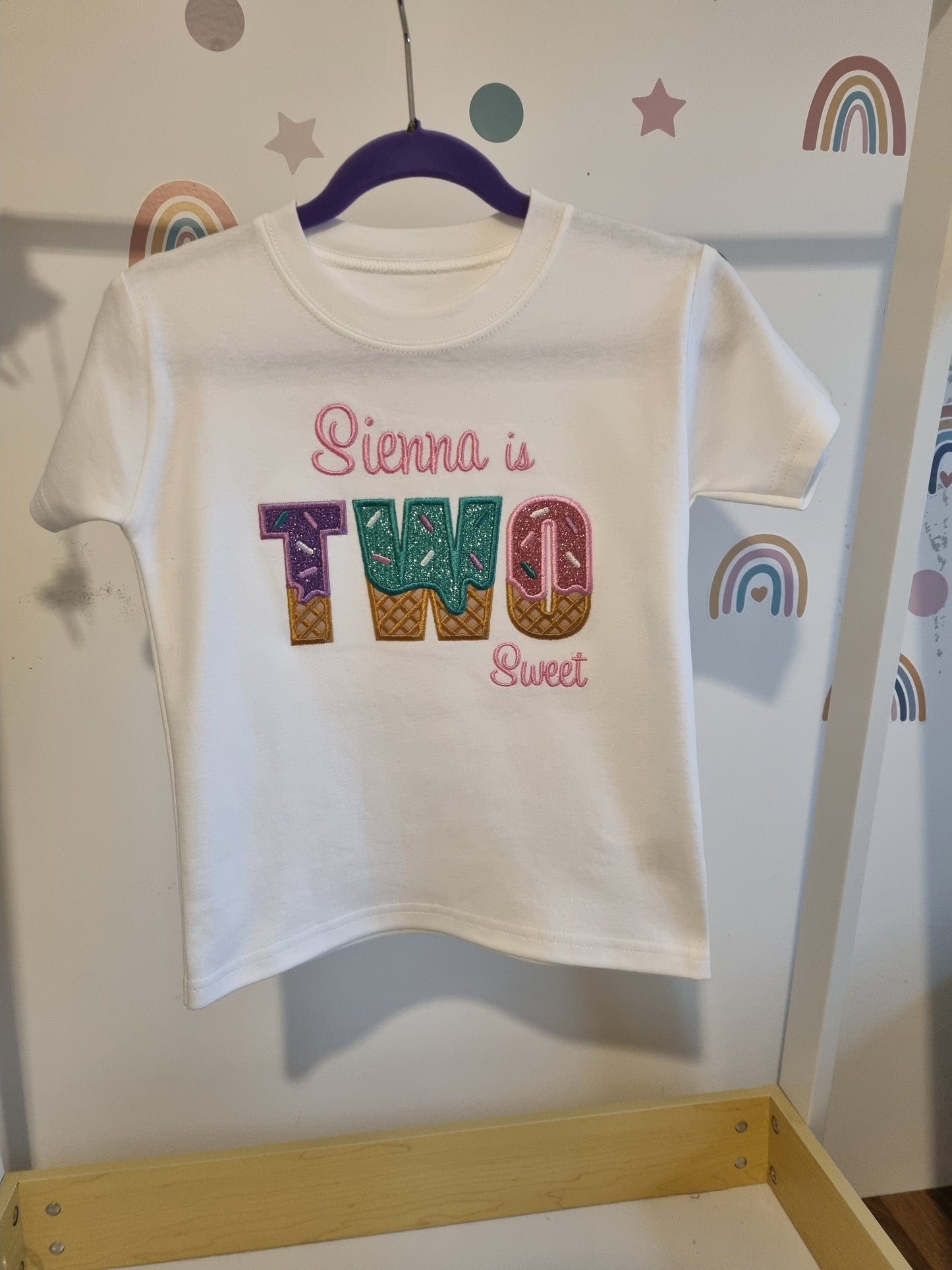 Personalised Children Ice Cream 2nd Birthday Shirt  - Embroidery