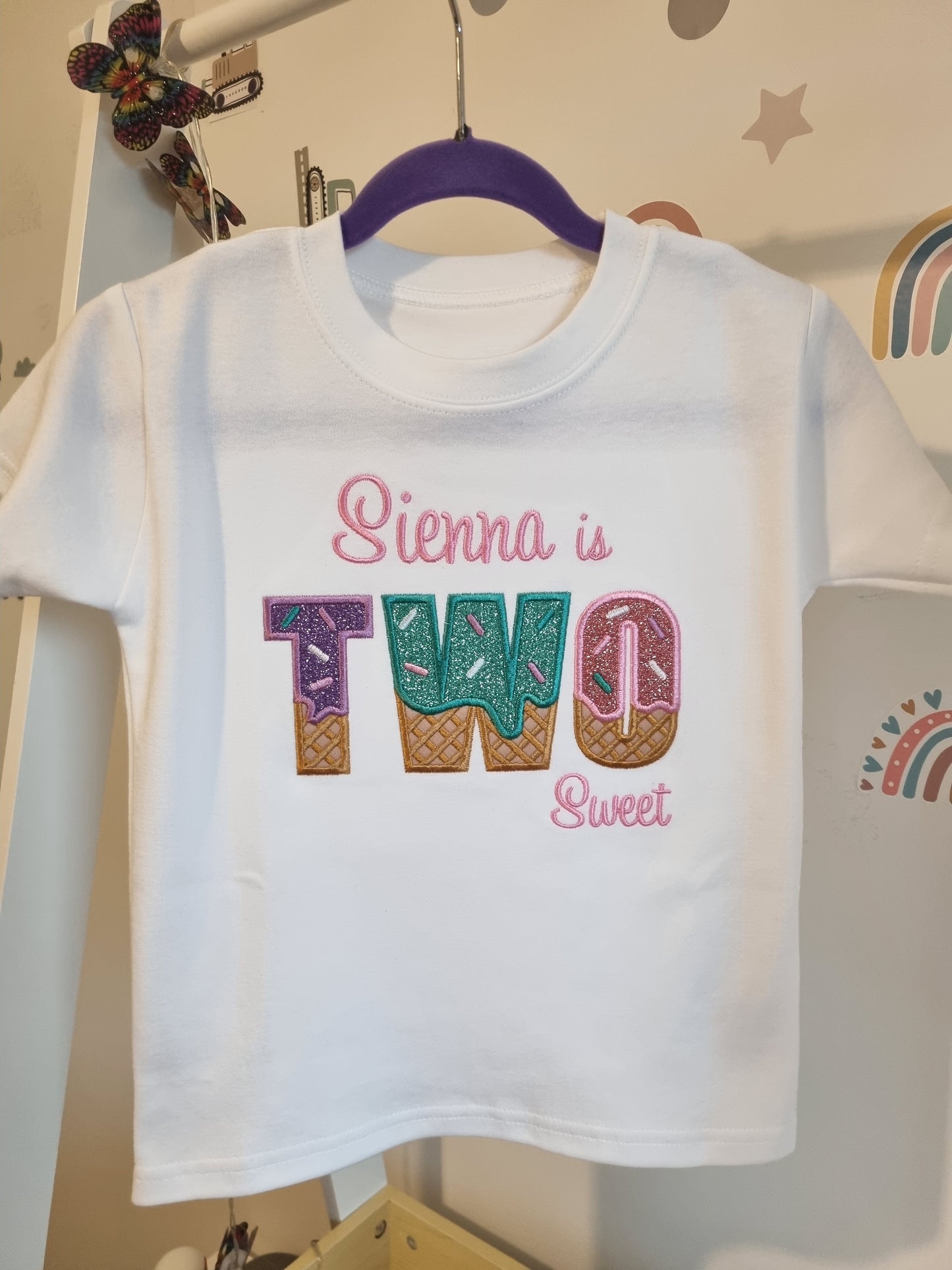 Personalised Children Ice Cream 2nd Birthday Shirt  - Embroidery