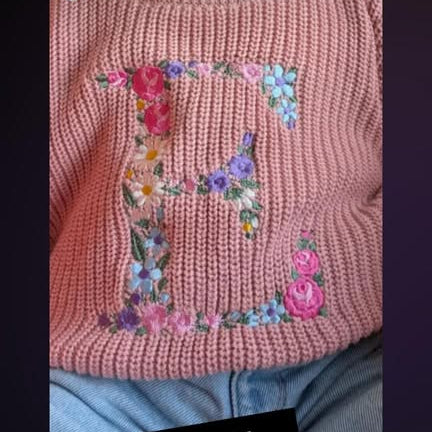 Chunky Knit cotton Sweater With Floral letter