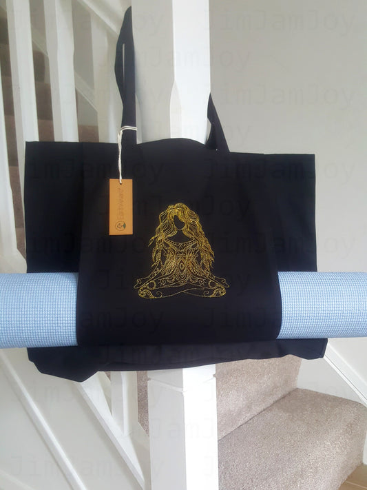 Personalised Organic Yoga Tote Bag with Yoga  Poses - Embroidery