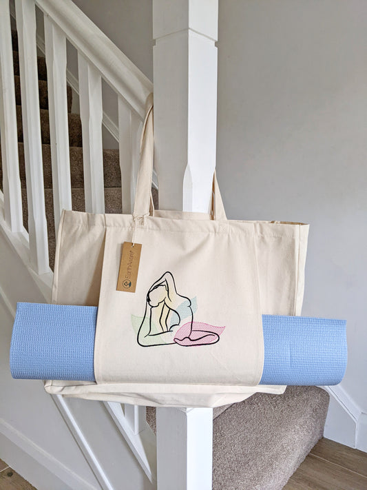 Organic Yoga Tote bag with mat pocket - Embroidery