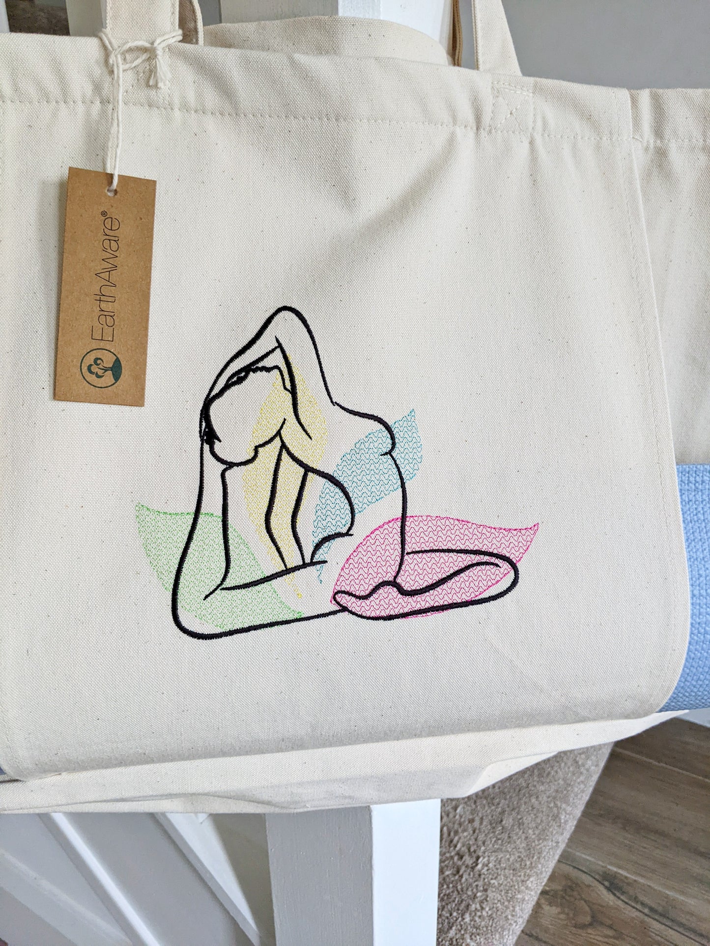 Organic Yoga Tote bag with mat pocket - Embroidery