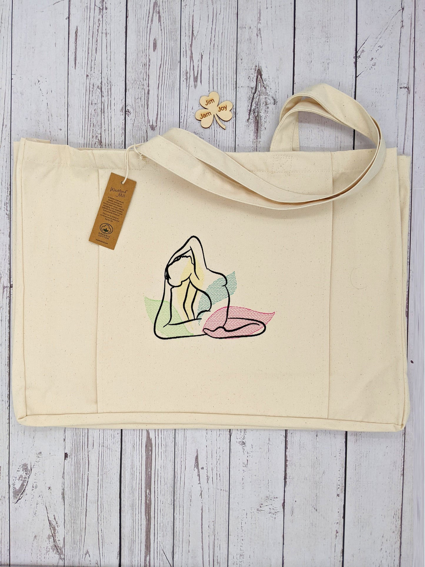 Organic Yoga Tote bag with mat pocket - Embroidery