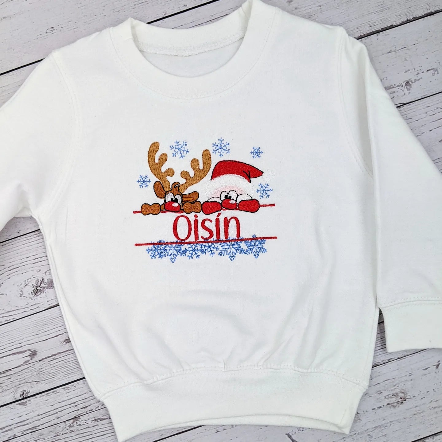 Children's Christmas Sweatshirt | Personalised | Christmas Jumper | Santa and Rudolph | Xmas Jumper | Embroidered