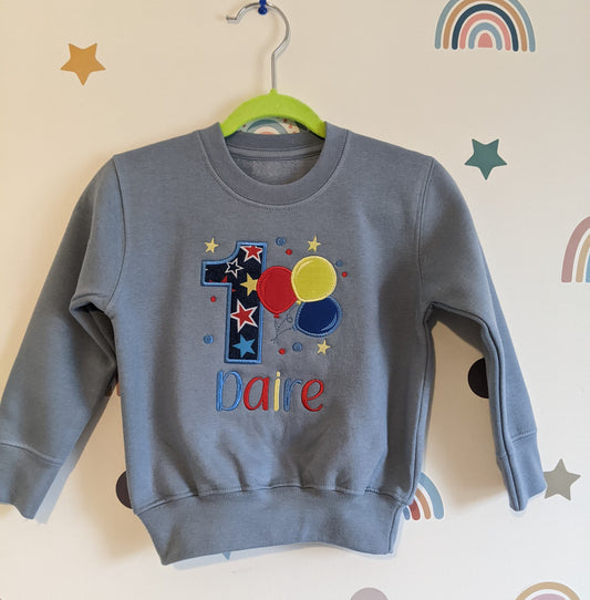 Children Personalised Birthday Sweatshirt with Balloons- Embroidery