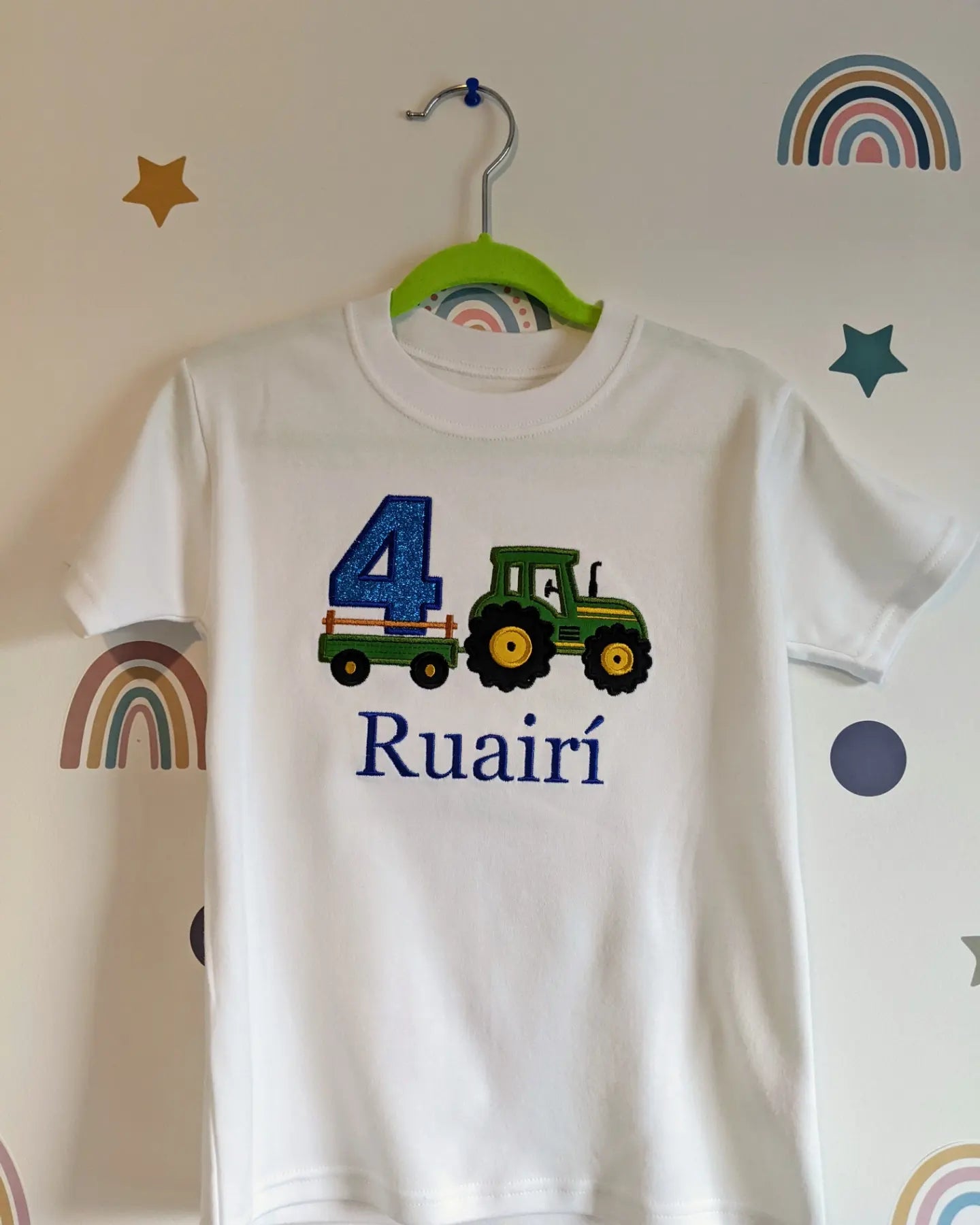 Children Personalised Birthday Tshirt or Sweatshirt  with Tractor and Trailer - Embroidery