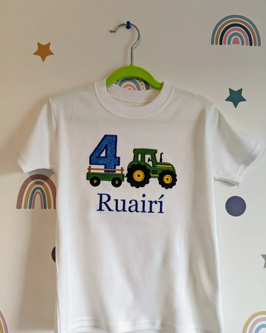 Children Personalised Birthday Tshirt or Sweatshirt  with Tractor and Trailer - Embroidery