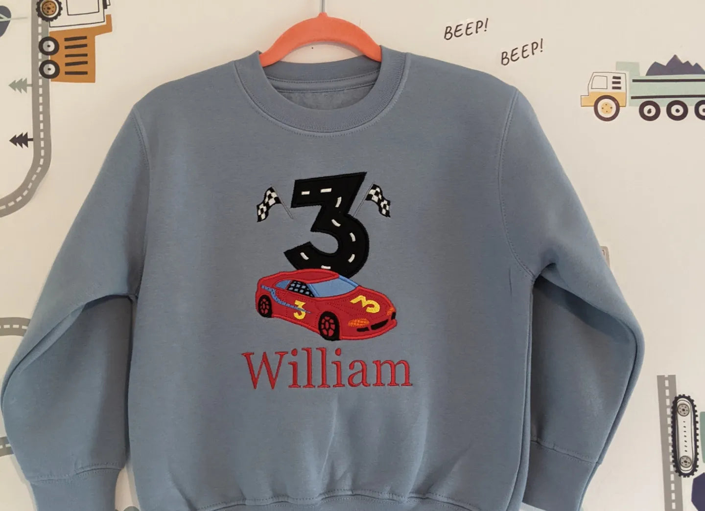 Personalised Race car Birthday Sweatshirt - Embroidery