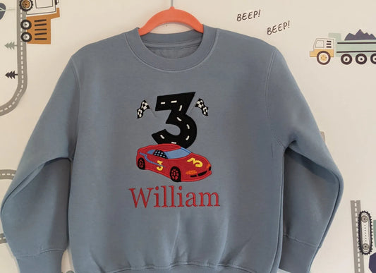 Personalised Race car Birthday Sweatshirt - Embroidery