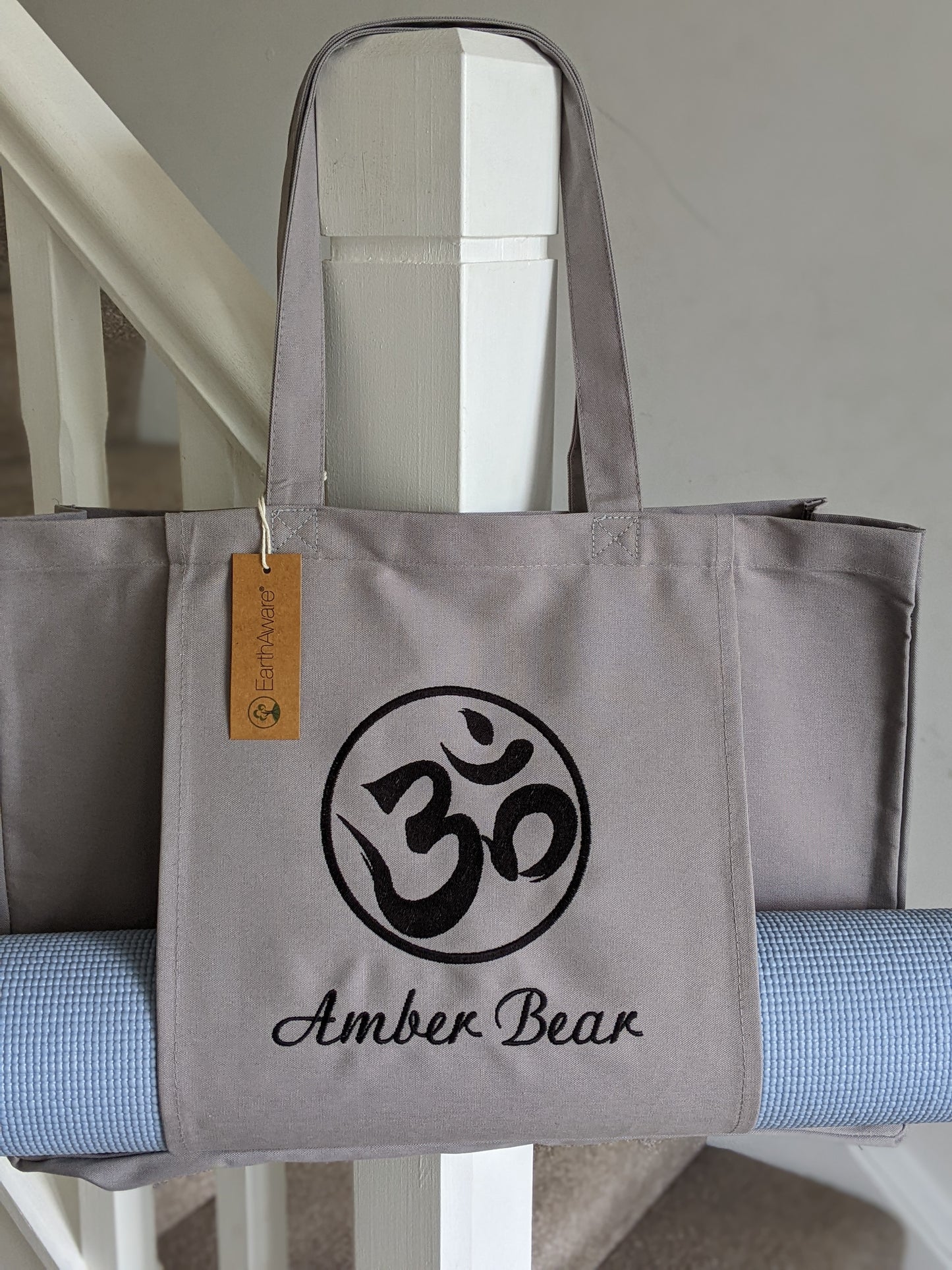 Personalised Organic Yoga Tote bag with mat pocket - Om Symbol