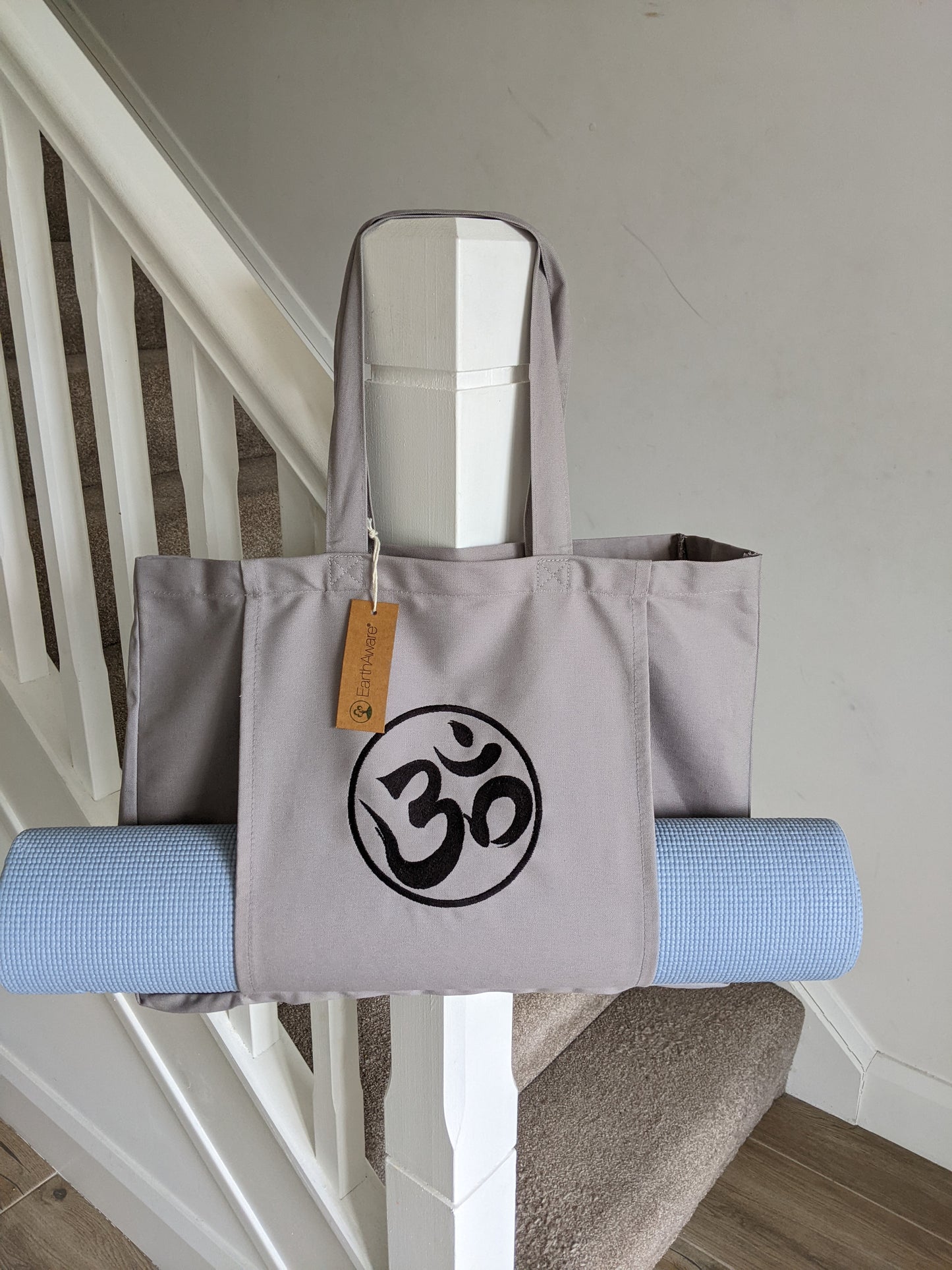 Personalised Organic Yoga Tote bag with mat pocket - Om Symbol