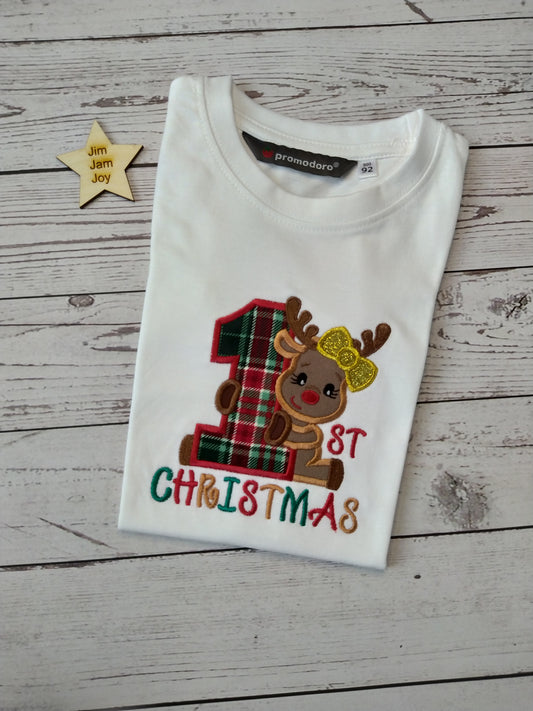 My First Christmas - Tshirt or Sweatshirt with Rudolph the Reindeer(GIRL)