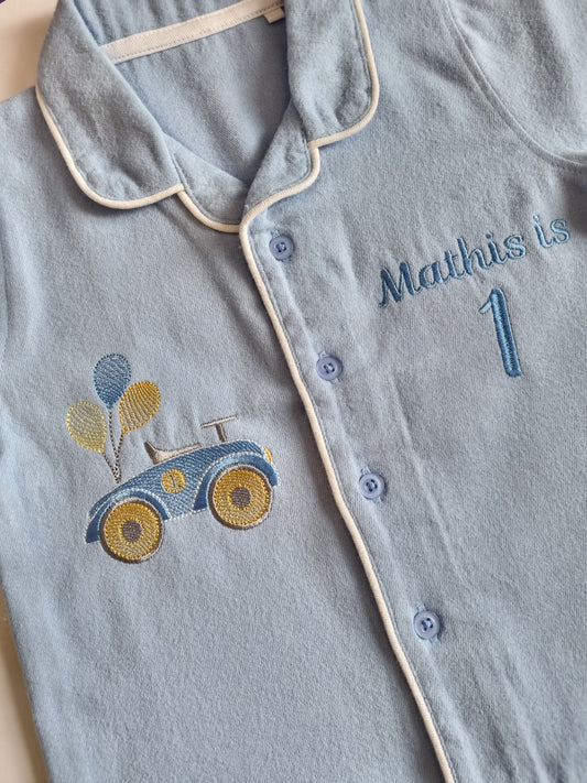 Personnalised - Long Sleeve Pyjama Set in Blue - Embroidery