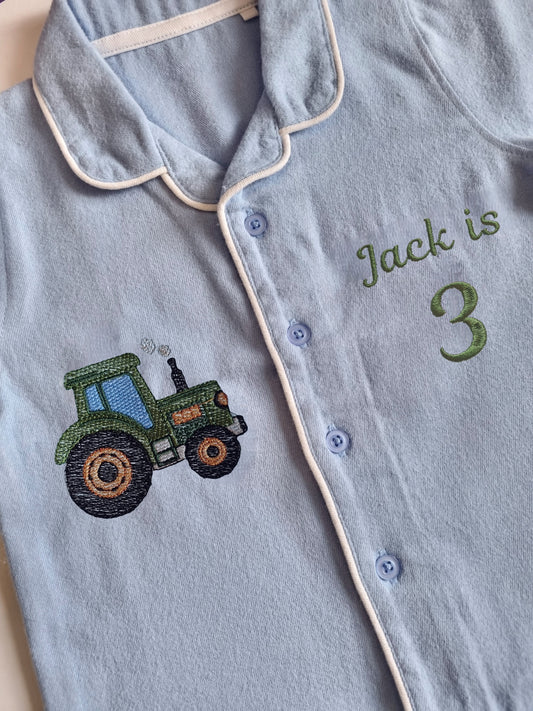 Personnalised - Long Sleeve Pyjama Set in Blue - Embroidery