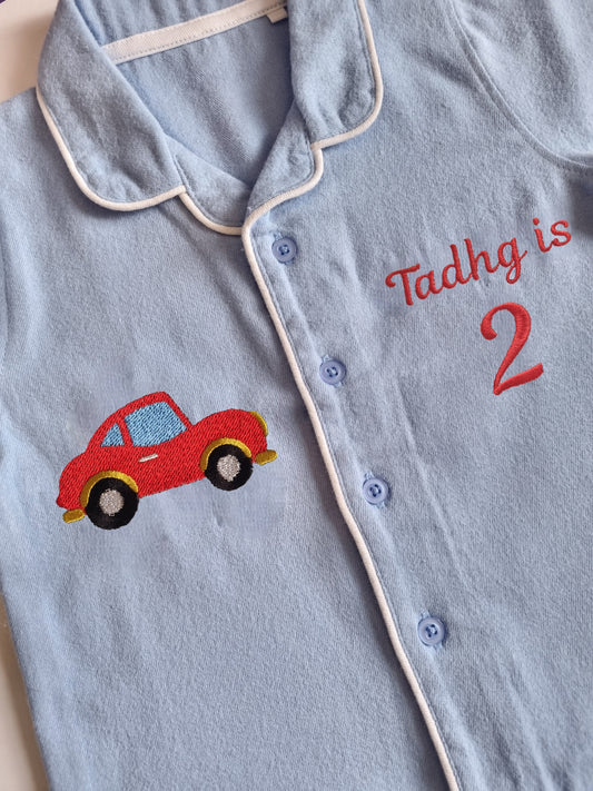 Personnalised - Long Sleeve Pyjama Set in Blue - Embroidery