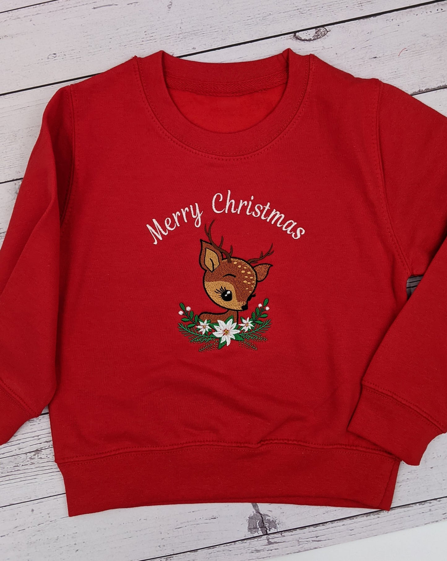 Children's Christmas Sweatshirt | Personalised | Christmas Jumper | Cute Reindeer | Xmas Jumper | Embroidered