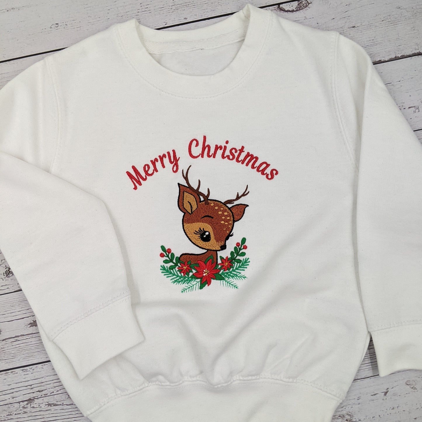 Children's Christmas Sweatshirt | Personalised | Christmas Jumper | Cute Reindeer | Xmas Jumper | Embroidered